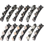 12PCS Sparkling Crystal Stone Braided Hair Clips, Braided Hair Clips for Women and Girls, Shiny Flower Rhinestone Hair Clip, Braided Duckbill Hair Clip With Crystal Hair Accessories for Styling