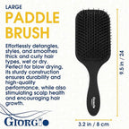 Giorgio Detangling Paddle Brush - Large Air Cushion Paddle Brush with Ball Tip Tourmaline Bristles - Anti Static Hair Care Tool for Men and Women, Wet or Dry - Black