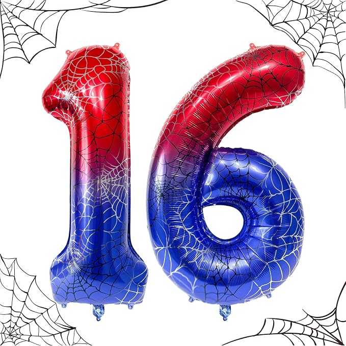 40 Inch Spider Theme Number Foil Balloons, Large Number 16 Balloons by TNCDJKPA