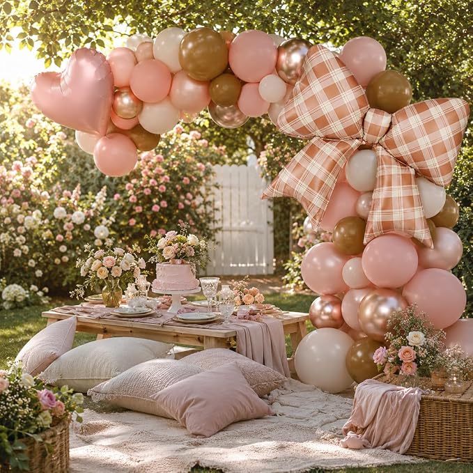 Pink And Brown Balloons, Dusty Pink Brown White Balloons, 18inch Blush Heart - Image 4