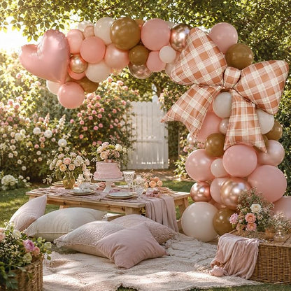 Pink And Brown Balloons, Dusty Pink Brown White Balloons, 18inch Blush Heart - Image 4