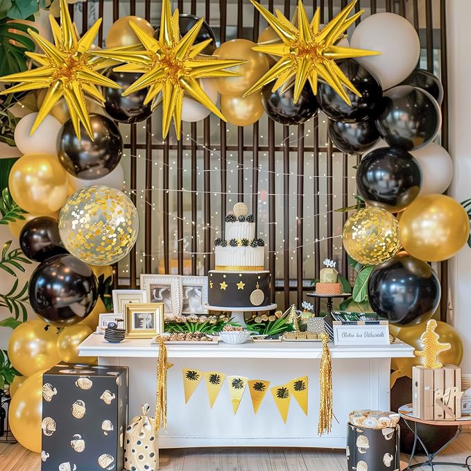 RUBFAC Black and Gold Balloons Arch Kit 140pcs | Black Star Latex Balloons - Image 5