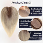 starluck Human Hair Toppers for Women Real Human Hair No Bangs 4 * 5.5 inch Base 12 inch SilkHug Hair Topper for Women Cover Grey Roots(Gray Brown with Platinum)