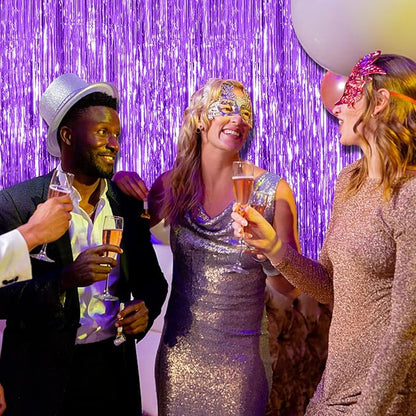 5 Pack Foil Curtain Backdrop Purple Metallic Tinsel Foil Fringe Curtains Photo - Image 3