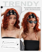 Grommet Headband for Women, Wide Black 20cm Hollow Out Elastic Hair Band, Eyelets Punk Grunge Stylish Hairband