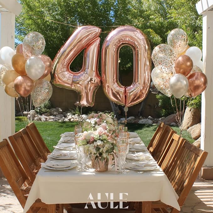 AULE 40 Inch Rose Gold 40 Balloon Number Foil 0-9 Birthday Big Numbers | - Image 3