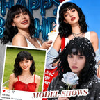 Black Bob Wig With Bangs Wave Wigs for Women 14 Inch Short Loose Wavy Heat Resistant Synthetic Wig Shoulder Length Natural Color Hair for Daily and Party Use