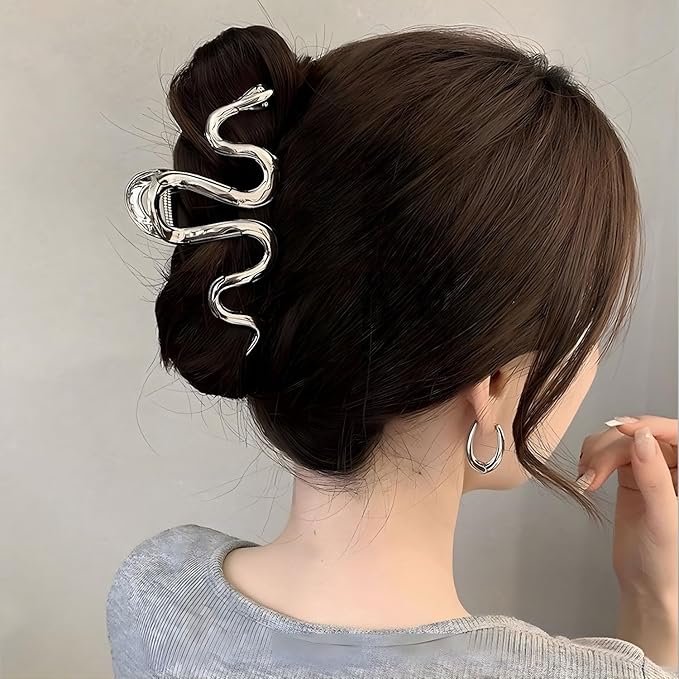 Silver Snake Elegant Metal Hair Clip, 1Pcs 4.33 Inch Claw Hair Clip for Thick Thin Hair, Strong Hold Grip Hair Jaw Clip for Women, Hair Accessories for Daily Wear and Formal Occasions