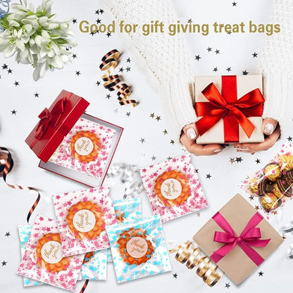 COQOFA 100 Pcs Star Printed Sealable Gift Wrap Cello Cellophane Bags Self - Image 4