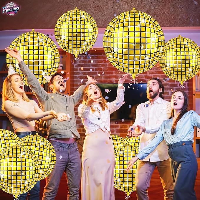 6pcs 22 Inch Gold Disco Ball Balloons, 4d Large Foil Aluminum Balloon - Image 4