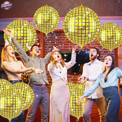6pcs 22 Inch Gold Disco Ball Balloons, 4d Large Foil Aluminum Balloon - Image 4