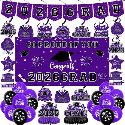 59Pcs Graduation Decorations 2026 Backdrop Balloons Banner Centerpiece Hanging by Yunfan