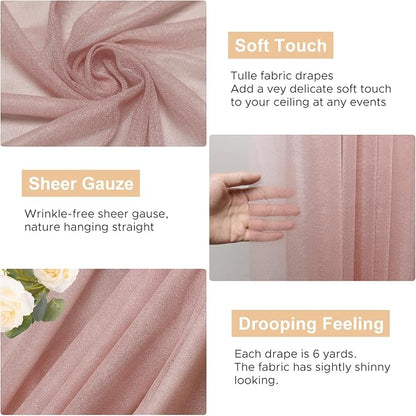 Wedding Arch Draping Fabric Backdrop Drapes 28.7"x 20FT, Dusty Rose | Sheer - Image 2
