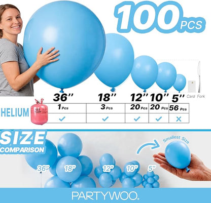 PartyWoo Light Blue Balloons 100pcs Baby Pastel Blue Different Sizes | 36 18 12 - Image 6