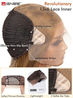 WIGNEE 13x6 Synthetic Lace Front Wig 28" Mixed Brown Wig Pre-Plucked Handmade Lace Front Wigs with Kanekalon Futura Hair Voluminous Long Straight Synthetic Wigs for Daily Party Use