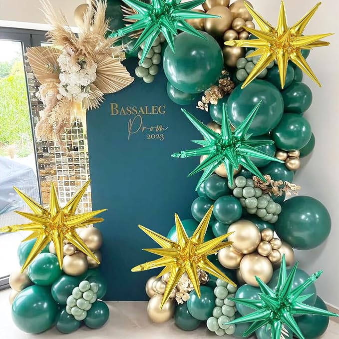 HILAVO 6PCS Green Gold Star Balloons, 22Inch Large Star Shaped Balloon Foil - Image 5