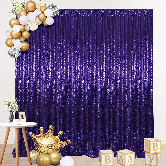 SquarePie 8x8ft Purple Sequin Backdrop, High Density Non-Transparent Glitter - Image 6
