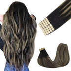 GOO GOO Tape in Hair Extensions Human Hair, 1B/19/1B Natural Black to Light Blonde, 24inch 30g 10pcs, Skin Weft Seamless Invisible, Silky Straight with Thick Ends, Remy Human Hair