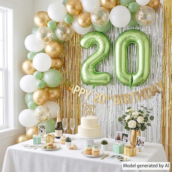 Light Green Number 20 Balloon 40 Inch, Metallic Milestone Party Supplies | - Image 3