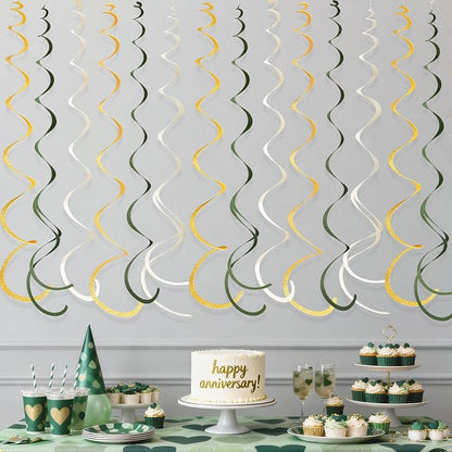 36Pcs Sage Green Gold Hanging Swirl Decorations Glitter Gold Olive Green Beige - Image 5
