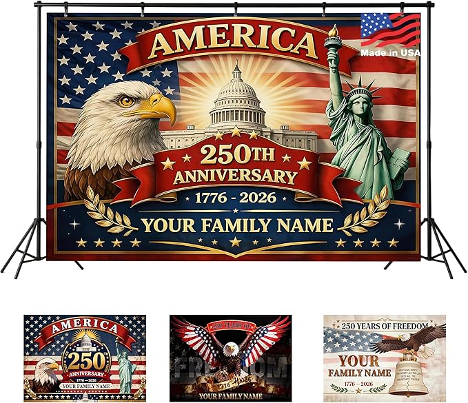 American 250th Anniversary Custom Backdrop 1776-2026, 250 Years of Freedom by Acoweno