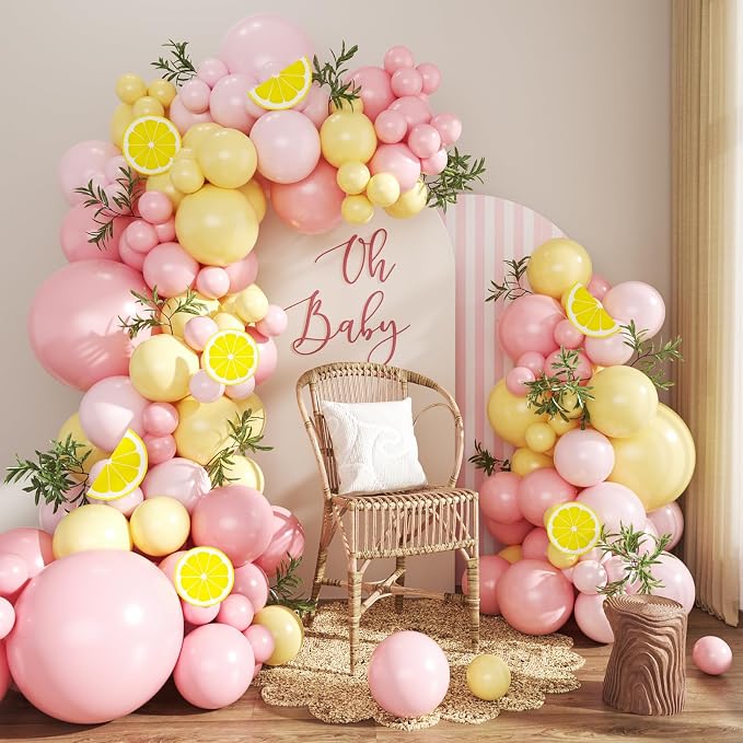 Pink Yellow Balloon Arch Kit for Lemon Baby Shower Birthday Decor | 124Pcs Maca by CROSSFINGERS