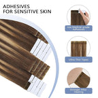 COOKAYU Invisible Tape in Hair Extensions, Injected Tape Hair Extensions Medium Brown to Caramel Blonde 50g 20pcs 22Inch Seamless Tape in Human Hair Extensions Straight