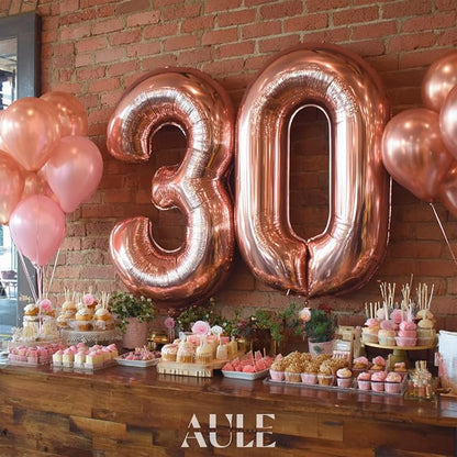 AULE 40 Inch Rose Gold 30 Balloon Number Foil 0-9 Birthday Big Numbers | - Image 3