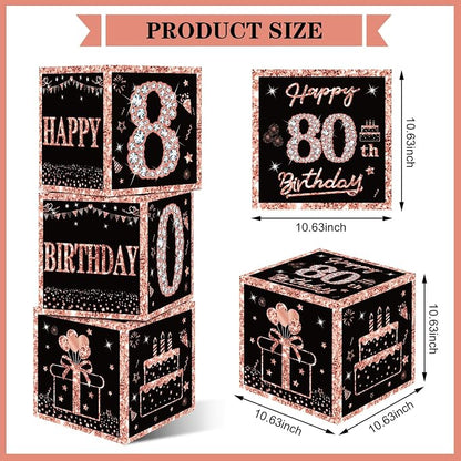 Eiurteao 3pcs Rose Gold 80th Birthday Decorations Boxes - Image 2