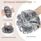 Messy Bun Hair Piece Wavy Curly Scrunchies Fluffy Donut Thick Updo Elegant Chignon Hairpieces for Women Girls, Sliver Gray to Platinum Blonde 1.4oz