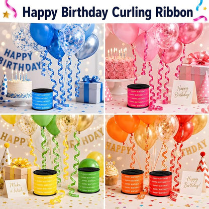 BEISHIDA 6 Assorted Colors Happy Birthday Printed Curling Ribbons Balloon - Image 3