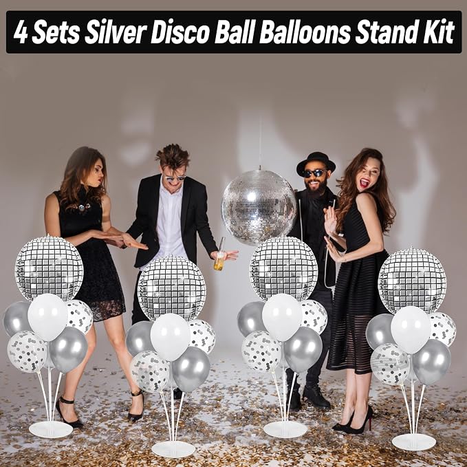 4 Sets Silver Disco Ball Balloons Stand Kit - Image 6