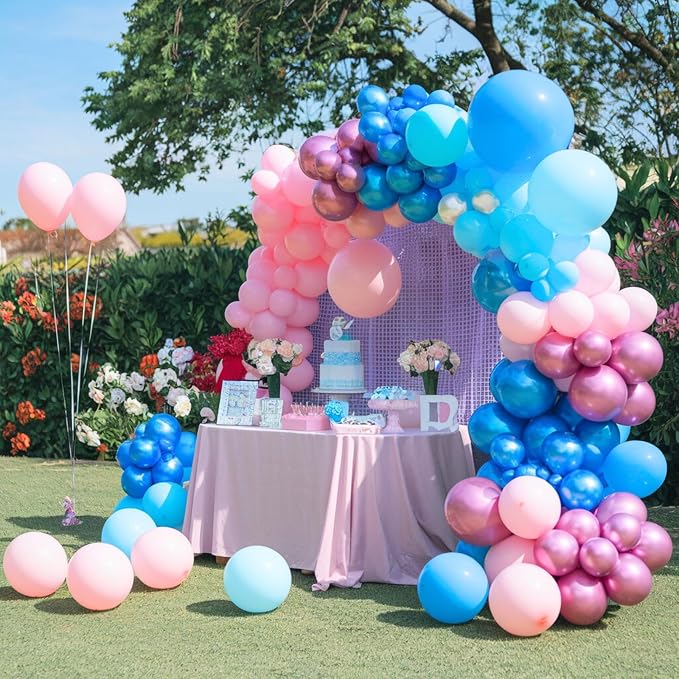 Pink and Blue Balloons, 12 Inch Metallic Baby Blue Pink Purple Balloons - Image 6