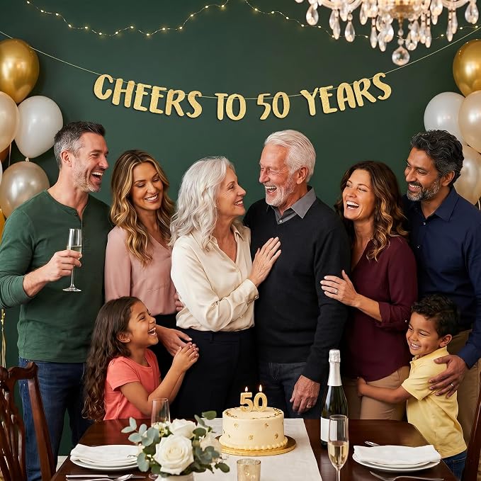 Pre-Strung Cheers to 50 Years Gold Glitter Banner - Image 7