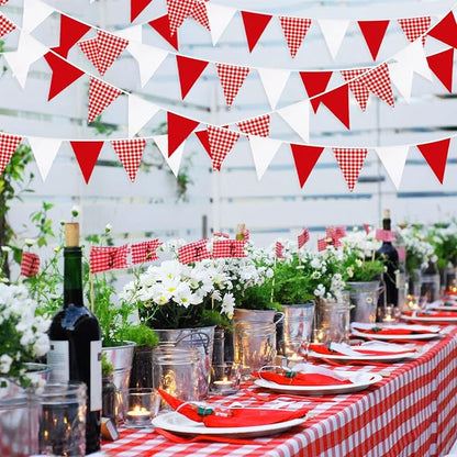 32Ft Red Party Decorations Red Plaid Checkered White Triangle Flag Gingham - Image 4