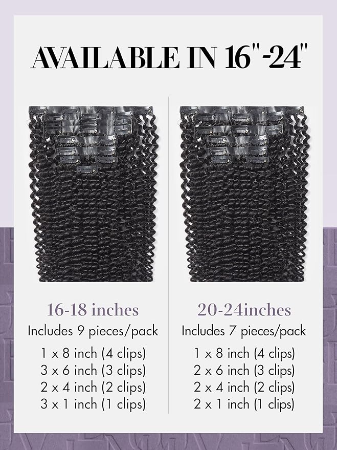 LUVME Curly Hair Extensions Clip ins for Women, Full Head with 2 Pack 270g 14pcs 24Inch Clip in Hair Extensions Raw Virgin Hair Kinky Curly Clip ins