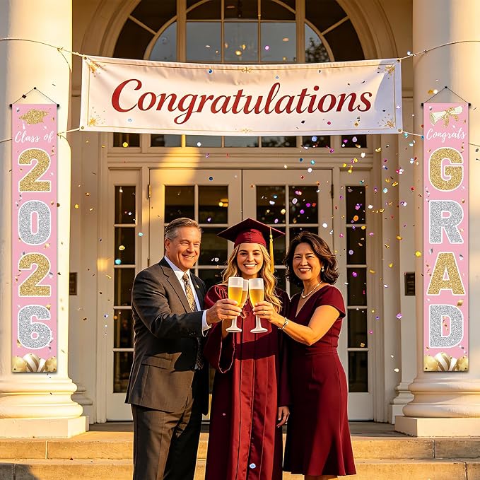 Graduation Decorations 2026, Class of 2026 Banner Congrats Grad | Pink Porch - Image 7
