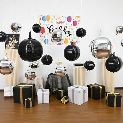Black Silver Round Foil Balloons - Image 5