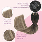 PINKPEARL Clip in Hair Extensions Real Human Hair #1B/4/27 Balayage Natural Black to Chocolate Brown and Caramel Blonde Clip in Hair 7pcs 120g 18inch Human Hair Extensios Clip ins(#1B/4/27-18)