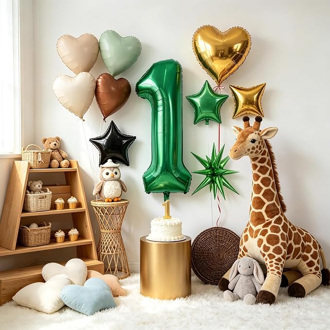 TONIFUL 1st Birthday Balloons Kit 40 Inch Dark Green Large Number 1 Balloon | - Image 3