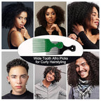 2 Pcs Hair Pick Comb Wide Tooth Lift for Hair Styling Detangling Plastic Afro Comb for Women Men (Black, Green)