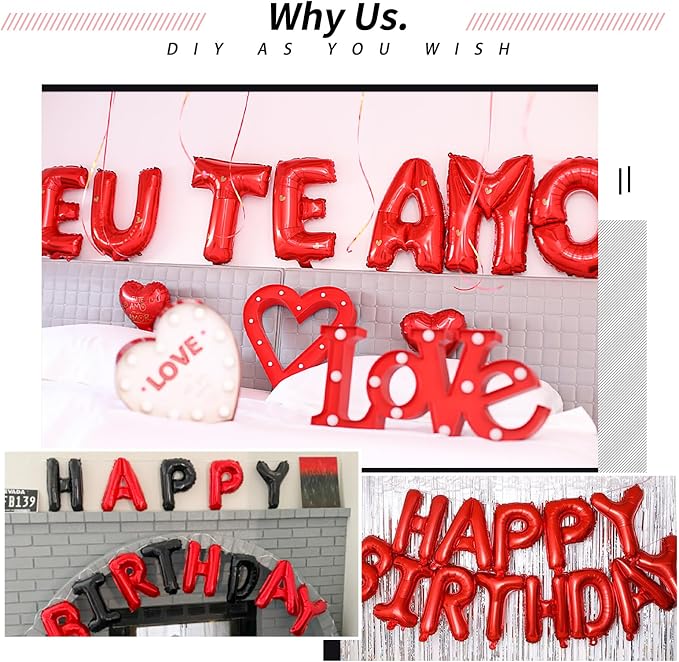 16 Inch 52Pcs Red Letter Balloons Shiny A-Z Foil Balloon Letters | Reusable - Image 5