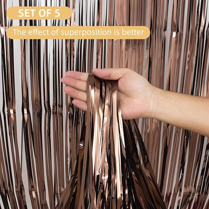 5 Pack Brown Fringe Backdrop 3.2ft x 8.2ft Silver Foil Fringe Curtains Party - Image 2
