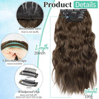 KooKaStyle Clip in Hair Extensions 4PCS Long Wavy Medium Brown Thick Hairpieces for Women Weft Natural Synthetic 20 Inch Daily Use