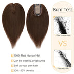 SEGO Human Hair Toppers for Women With Thinning Hair, 7 * 13CM Silk Base 100% Real Human Hair Clip in Top Wiglet Hairpieces -6 Inch No Bangs Medium Brown
