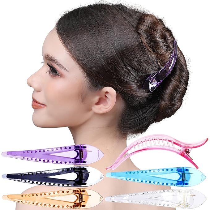 RC ROCHE 6 Pcs Duck Bill Alligator Hair Clips for Women Sectioning Flat Claw Long Thick Hair Inner Teeth Curved Styling Jaw Strong Secure Grip Salon, Medium Transparent