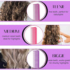 3Pcs Highlighting Comb Professional Hair Dye Combs 3 Sizes Highlight Comb Weaving Combs with Long Stainless Steel Rat Tail for Home and Salon(Purple, Magenta, Purple)