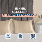 BLISSFORD Satin Pillowcase with Zipper, for Hair and Skin Care, Feels Soft and Cool Like a Silk Pillowcase, Satin Pillow Cases 2 Pack, Slik Pillow Cover, Taupe - Queen Size, Set of 2
