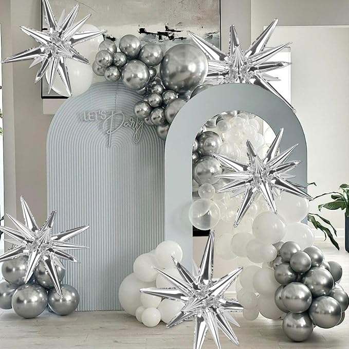 8 Pcs Silver Star Balloons, 27/22 inch Explosion Foil Balloons - Image 7