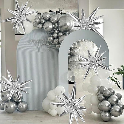 8 Pcs Silver Star Balloons, 27/22 inch Explosion Foil Balloons - Image 7